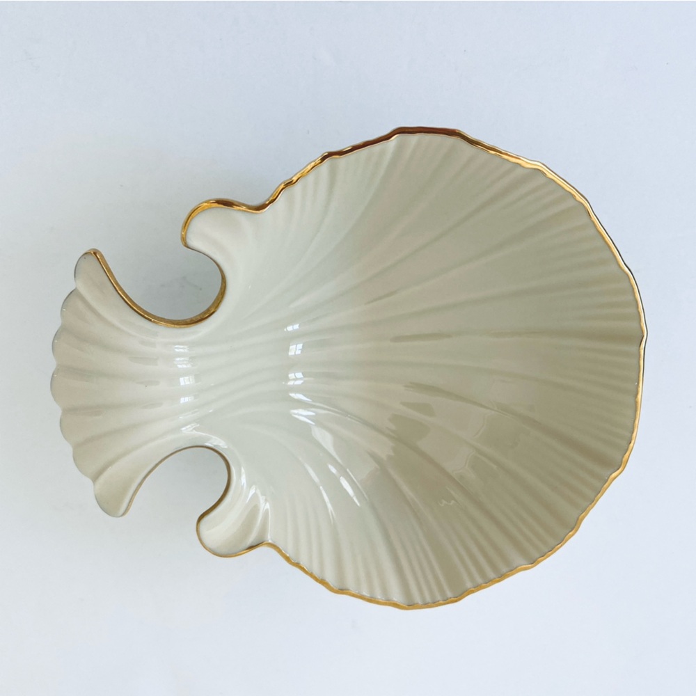 Lenox Scallop Shell Bowl Aegean Ivory 24k Gold Trim Candy Nut Dip Bowl Dish